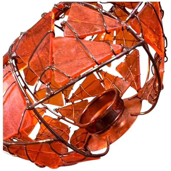 Handcrafted Stained Glass Pumpkin Candle Holder Fall Autumn Decor Art - Picture 7 of 11